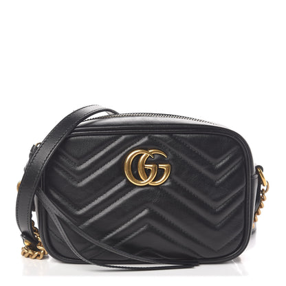 Gucci Calfskin Matelasse Mini GG Marmont Chain Shoulder Bag Black 1 of 10