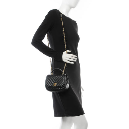Chanel Lambskin Reverse Chevron Quilted Mini Round Top Handle Flap Black 2 of 8
