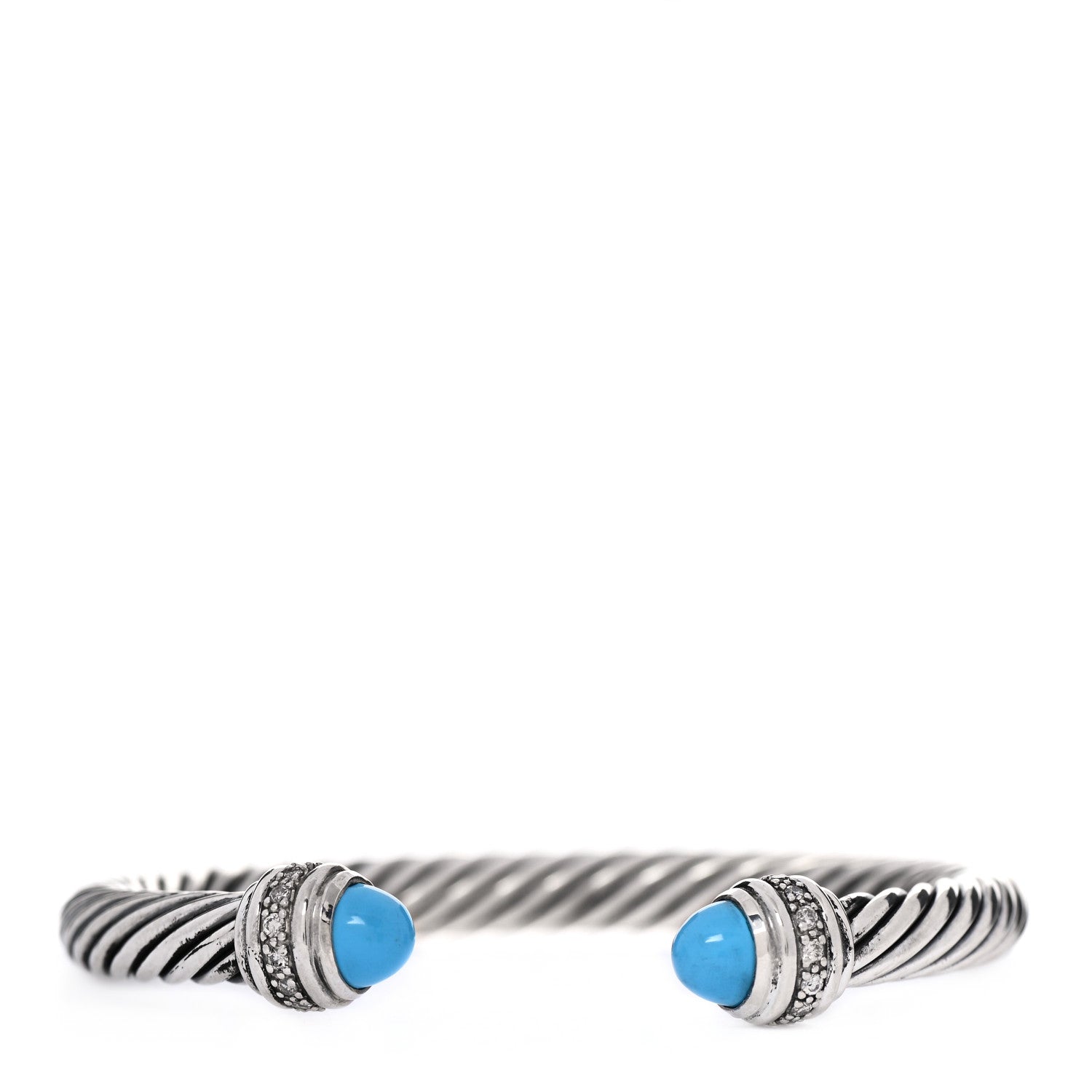 David Yurman Sterling Silver Diamond Turquoise 7mm Cable Classics Bracelet 1 of 4