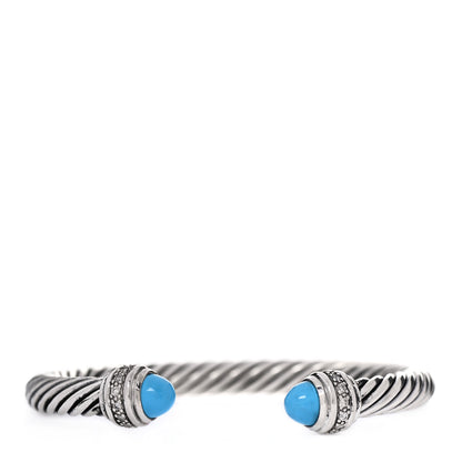 David Yurman Sterling Silver Diamond Turquoise 7mm Cable Classics Bracelet 1 of 4
