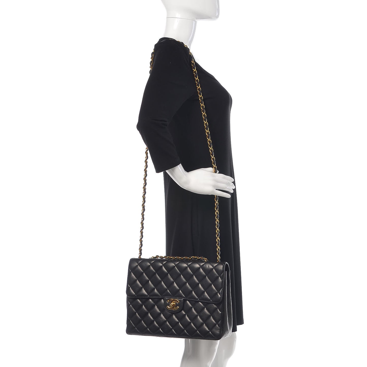 Lambskin Quilted Jumbo Single Flap Black