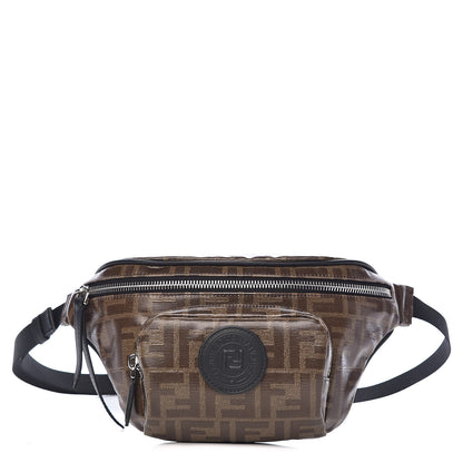 Fendi Glazed Fabric Vitello Century FF 1974 Stamp Patch Pocket Belt Bag Mogano Panna Black 1 of 10