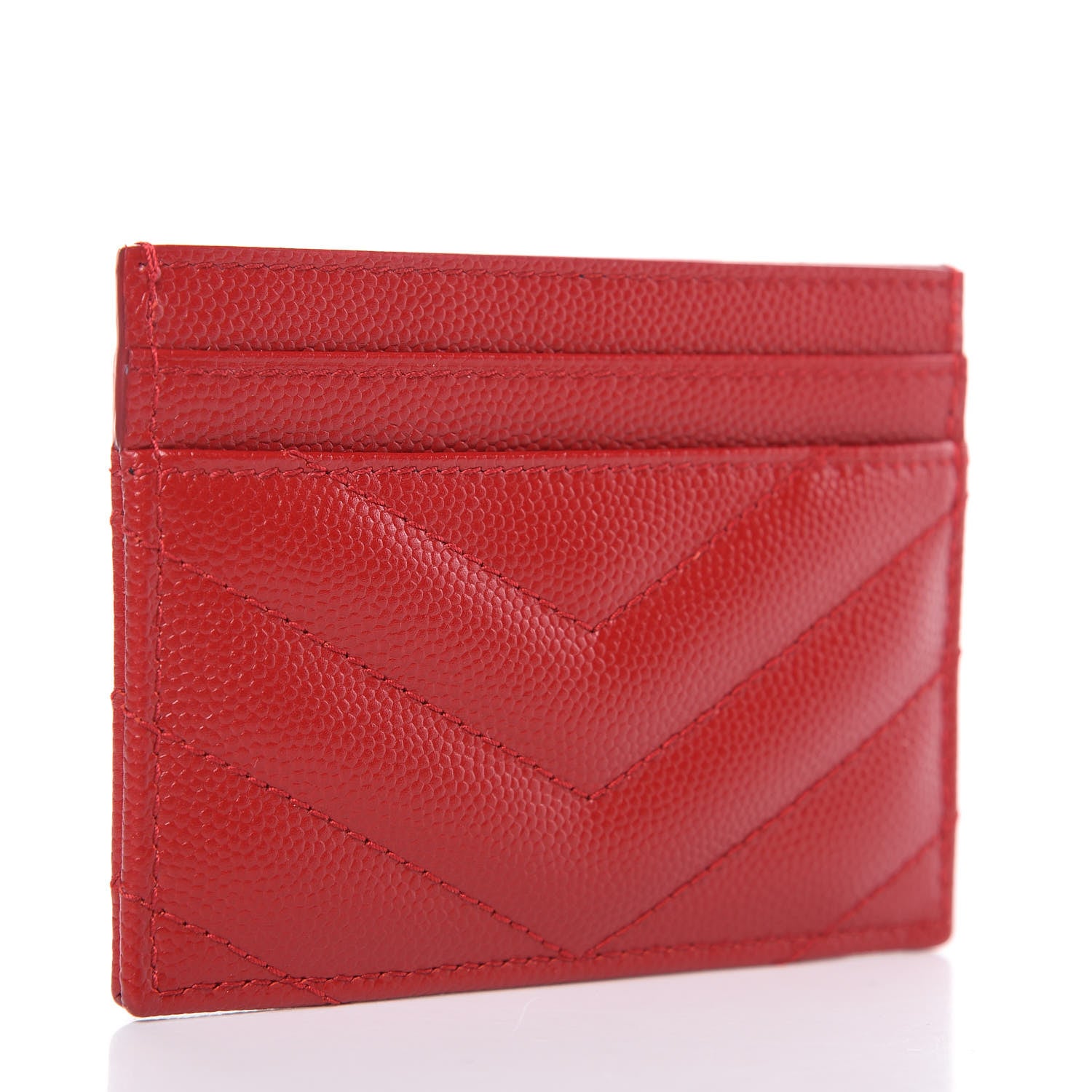 Saint Laurent Grain De Poudre Matelasse Chevron Monogram Credit Card Case New Red 3 of 8