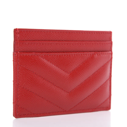 Saint Laurent Grain De Poudre Matelasse Chevron Monogram Credit Card Case New Red 3 of 8