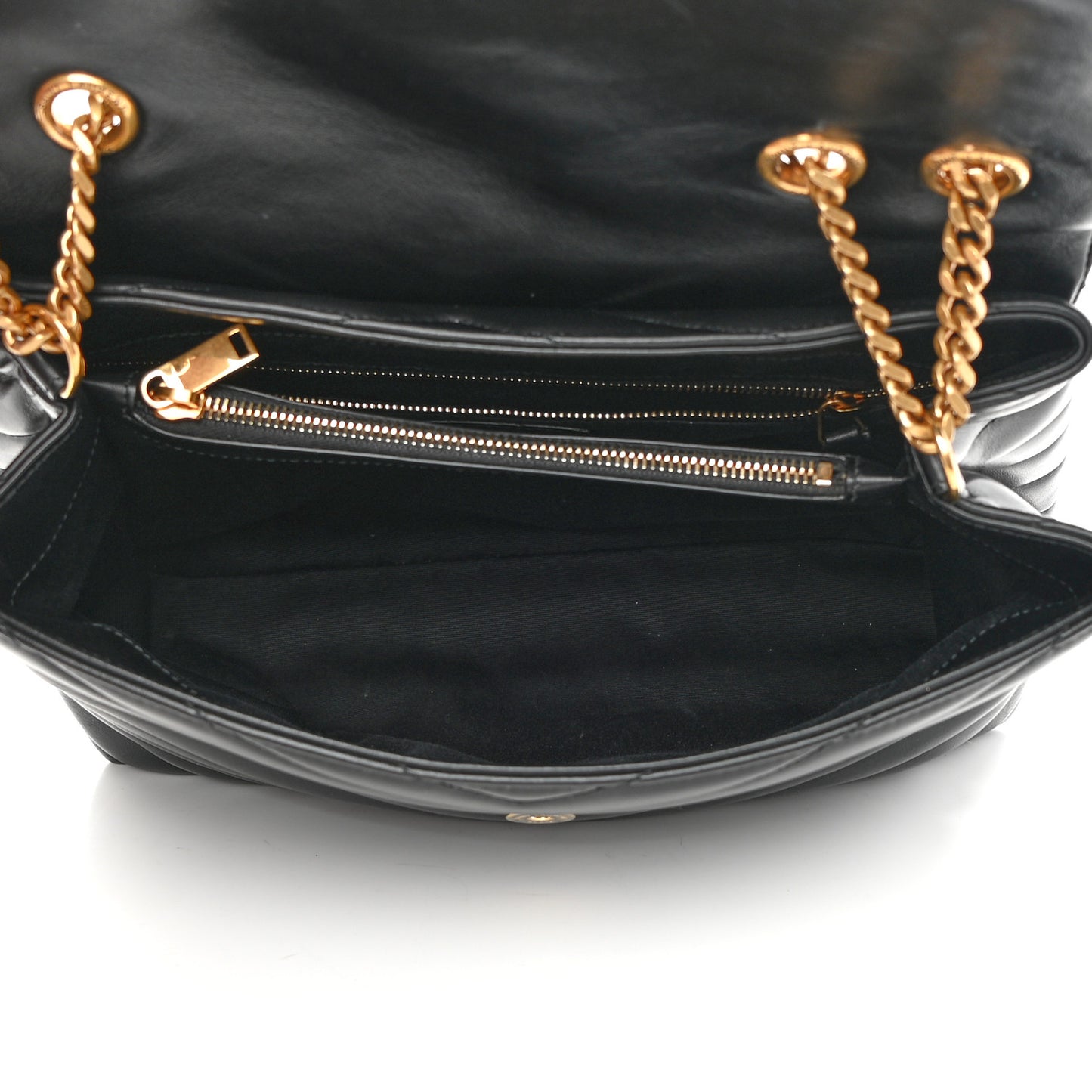 Calfskin Y Quilted Monogram Medium Loulou Chain Satchel Black