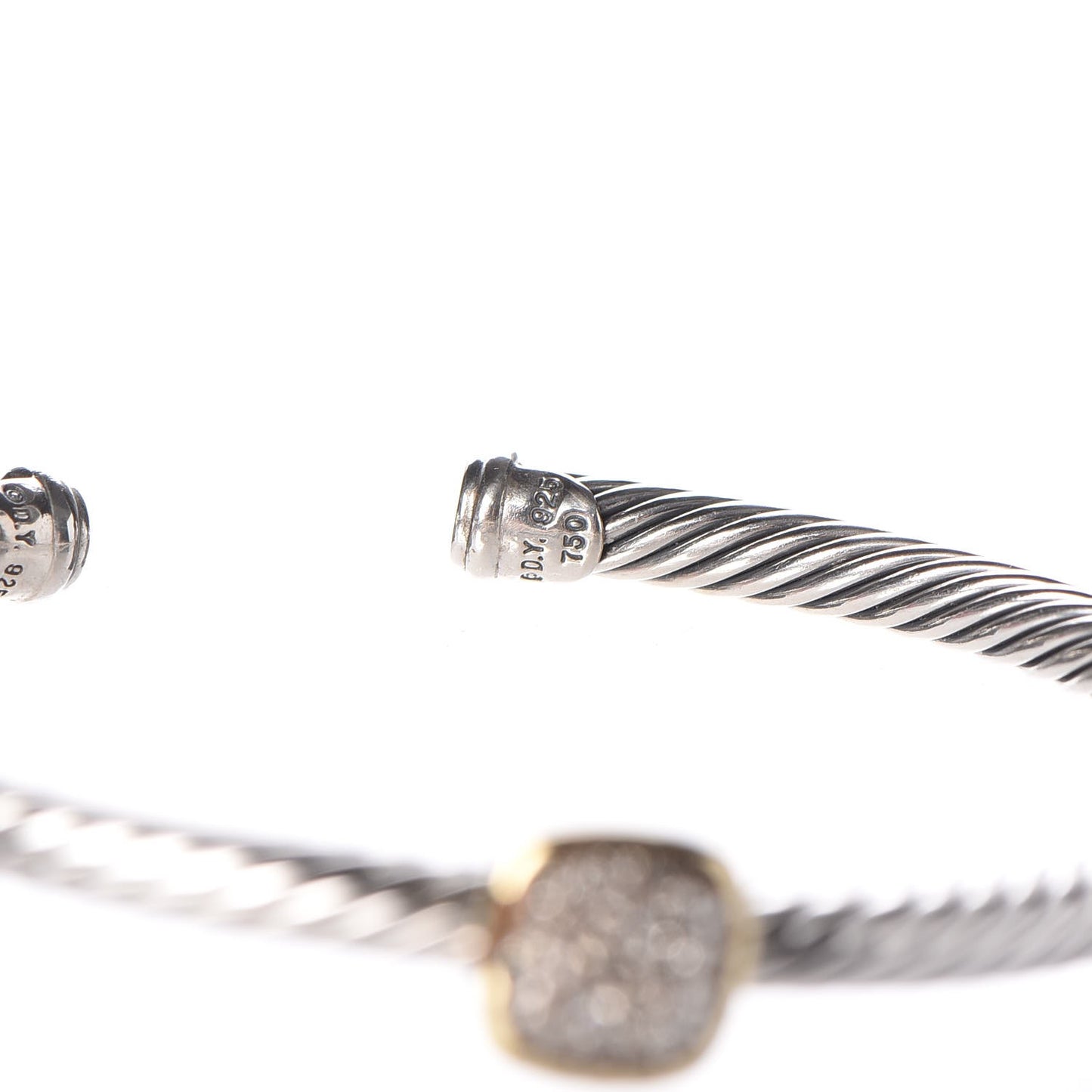 Sterling Silver 18K Yellow Gold Diamond 4mm Noblesse Cable Bracelet