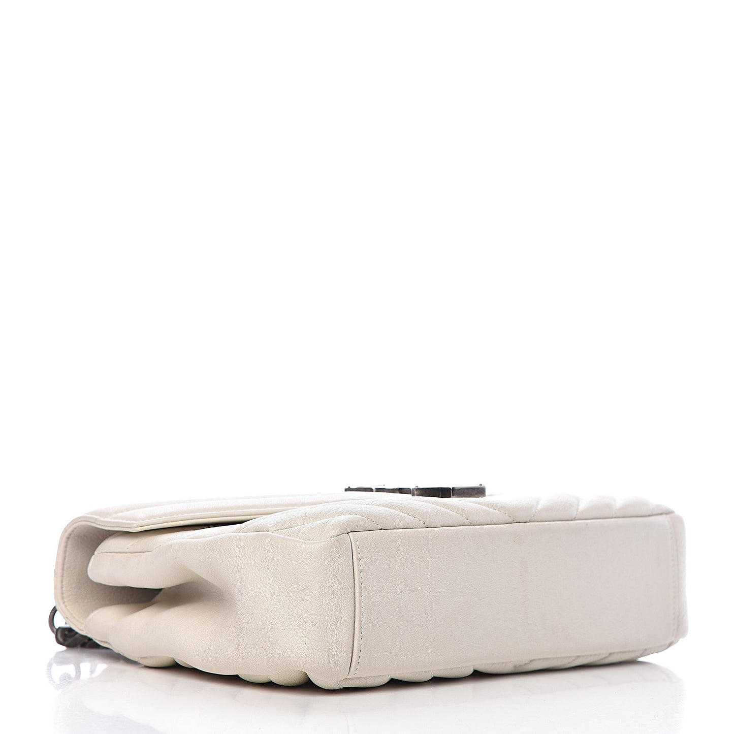 Sheepskin Matelasse Chevron Monogram Medium College Bag Dove White