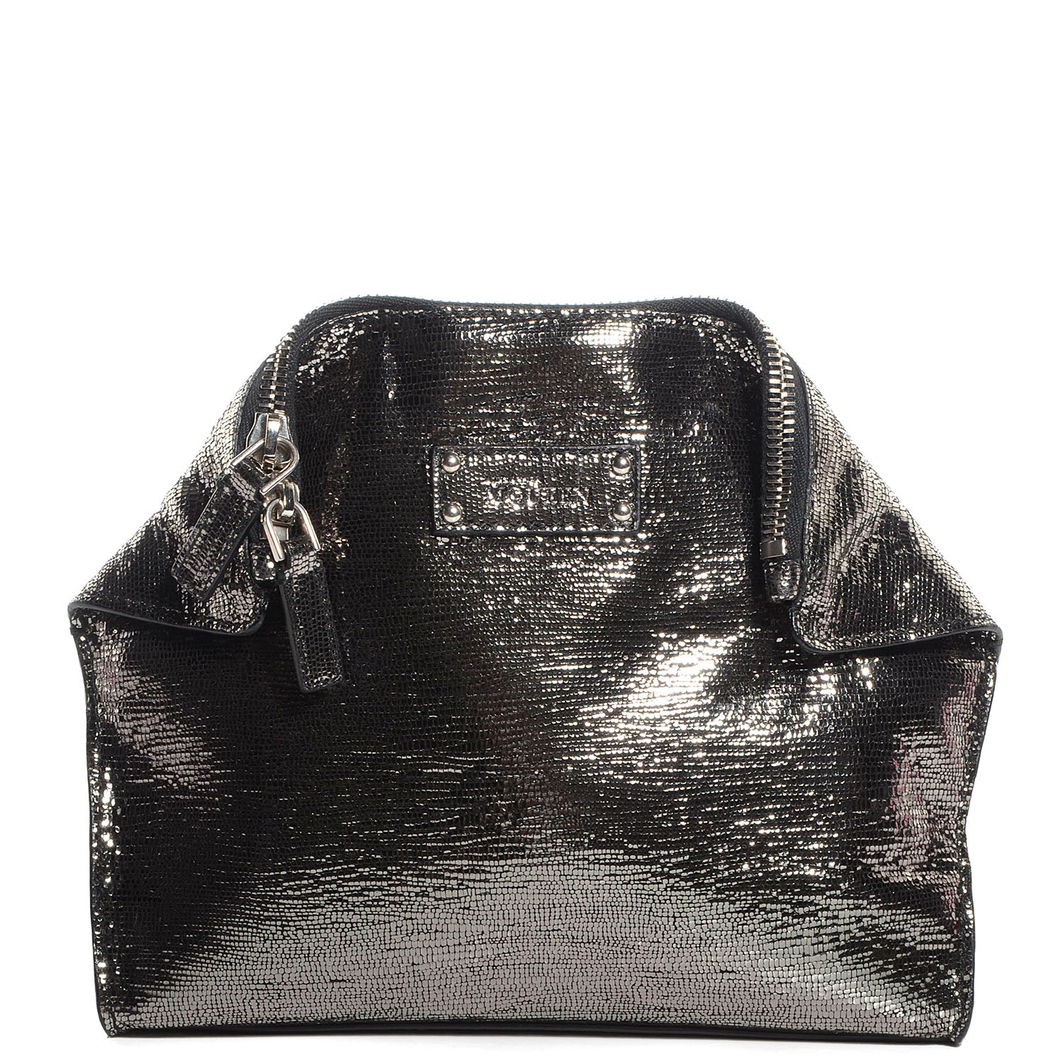 Alexander McQueen Textured Leather De Manta Cosmetic Case Silver 1 of 7