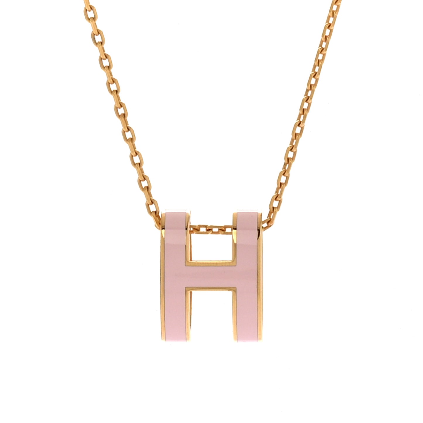 Lacquered Gold Pop H Pendant Necklace Rose Dragee