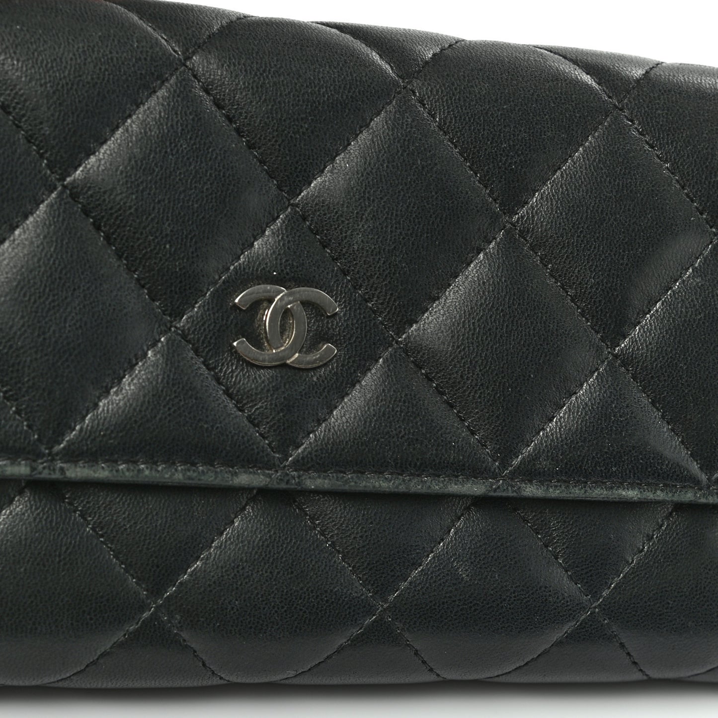 Lambskin Quilted Large Gusset Flap Wallet Black