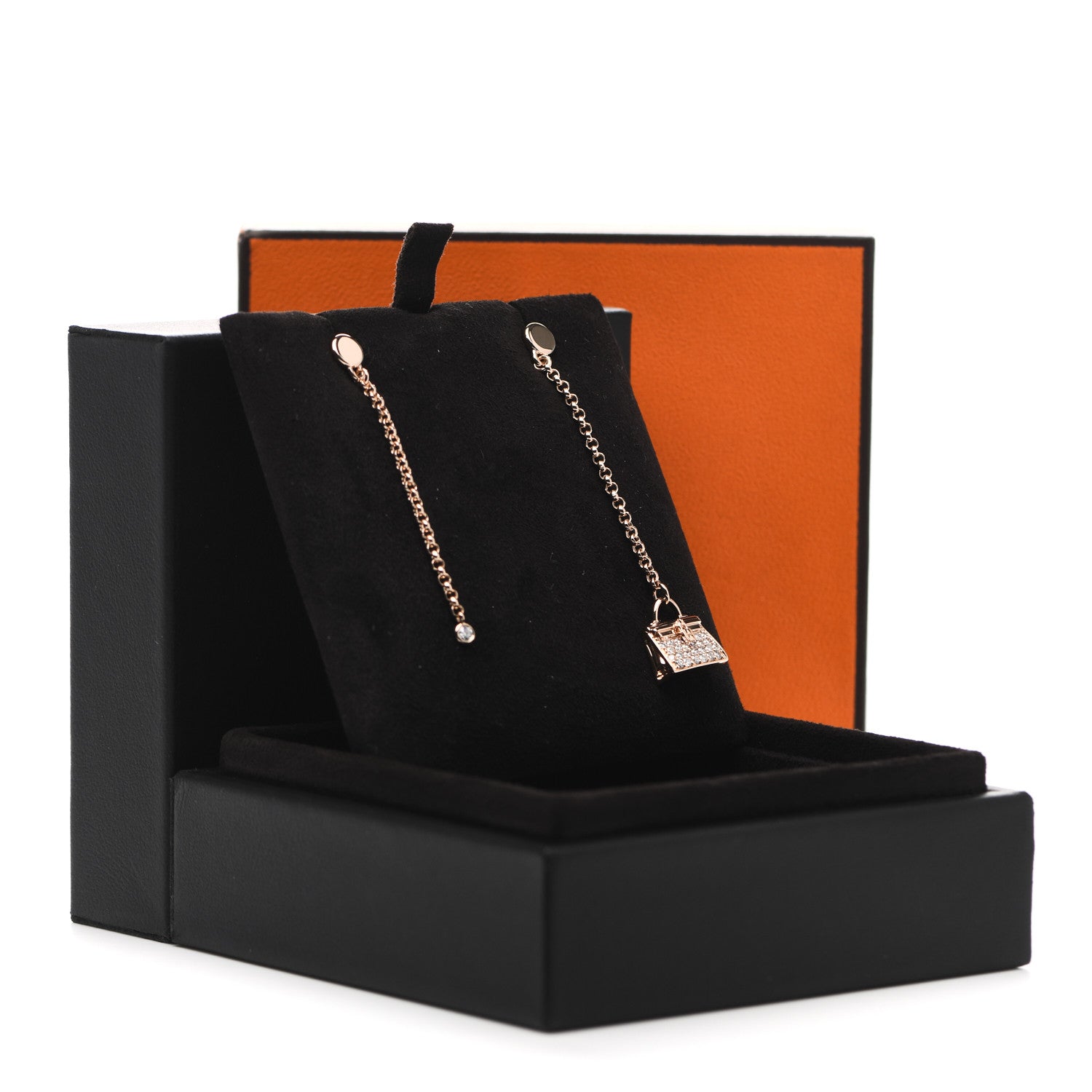 Hermes 18K Rose Gold Diamond Kelly Amulette Drop Earrings 5 of 5