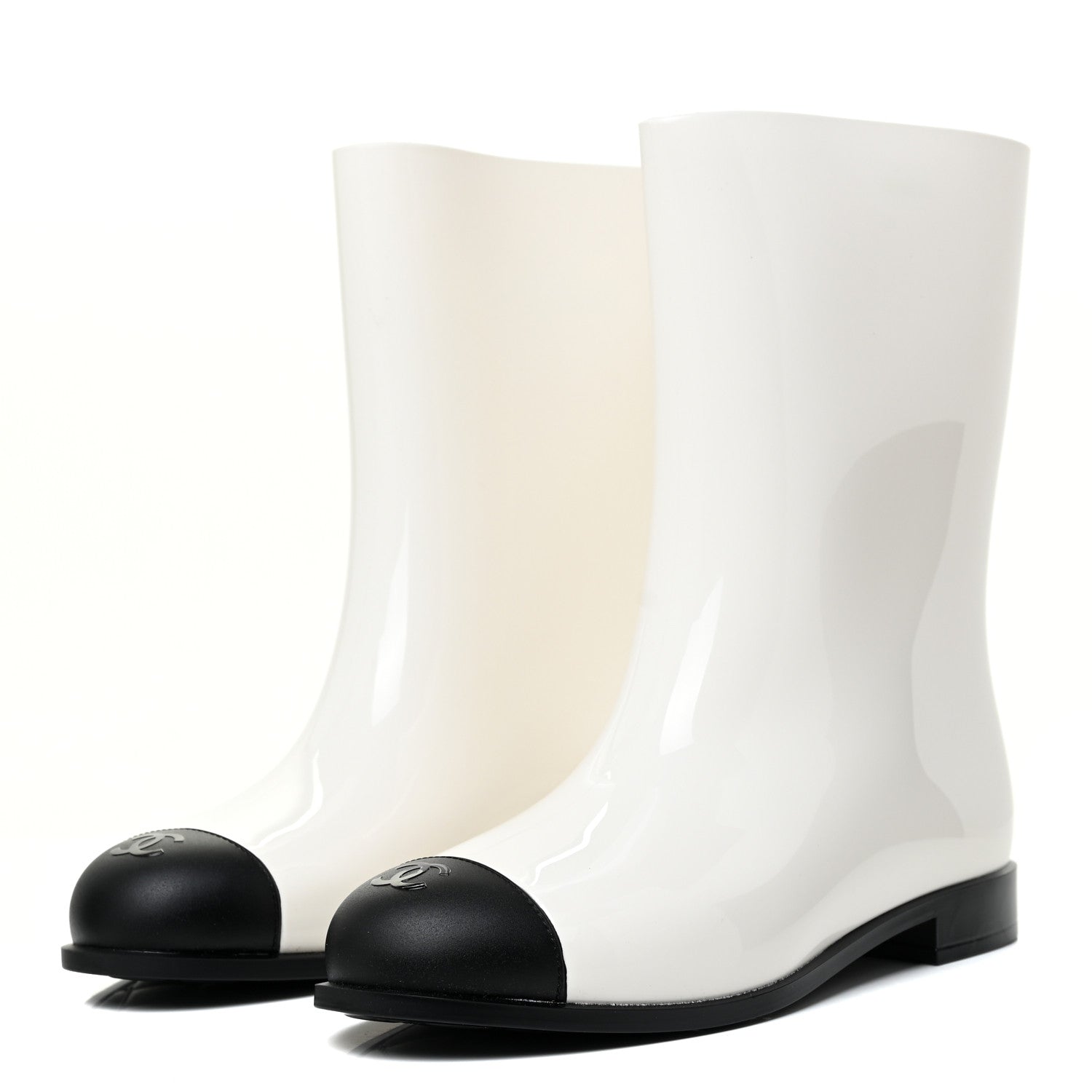 Chanel Rubber Rain Boots 39 Ivory Black 3 of 10