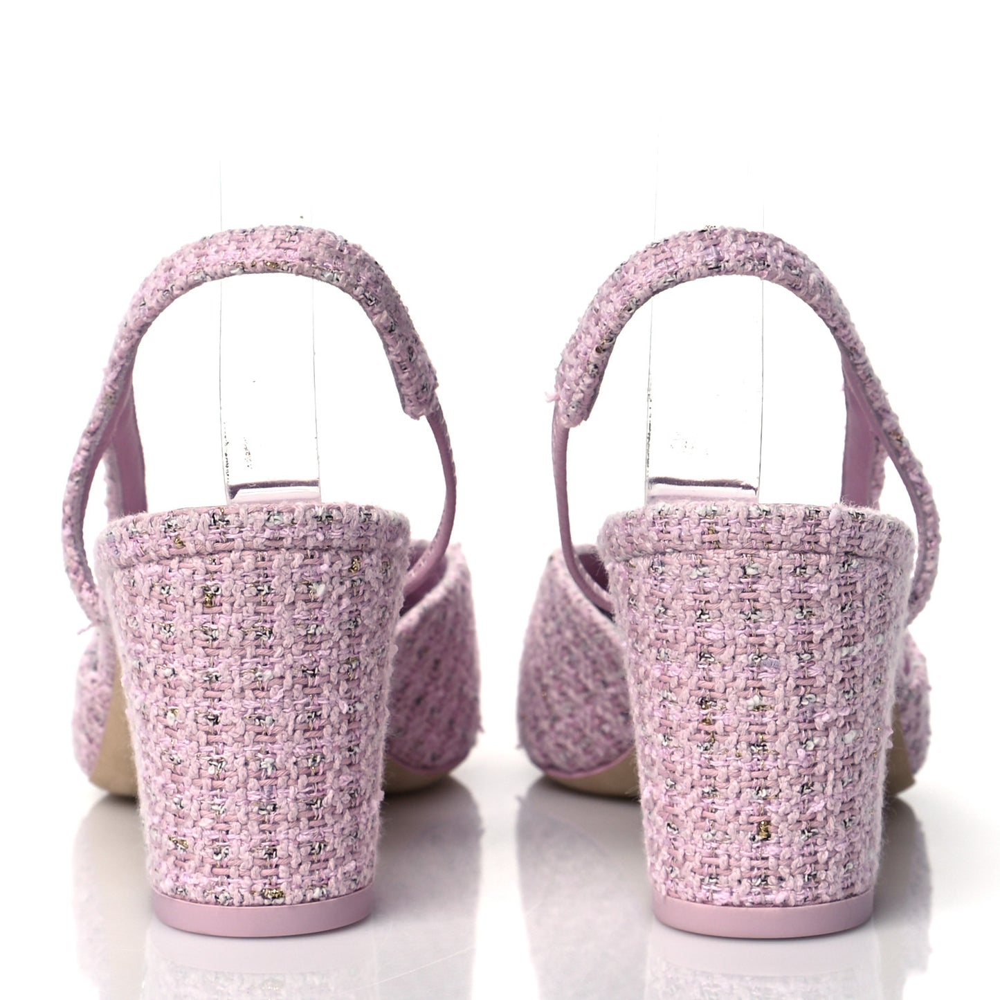 Tweed Lambskin Cap Toe CC Slingback Pumps 38 Pink
