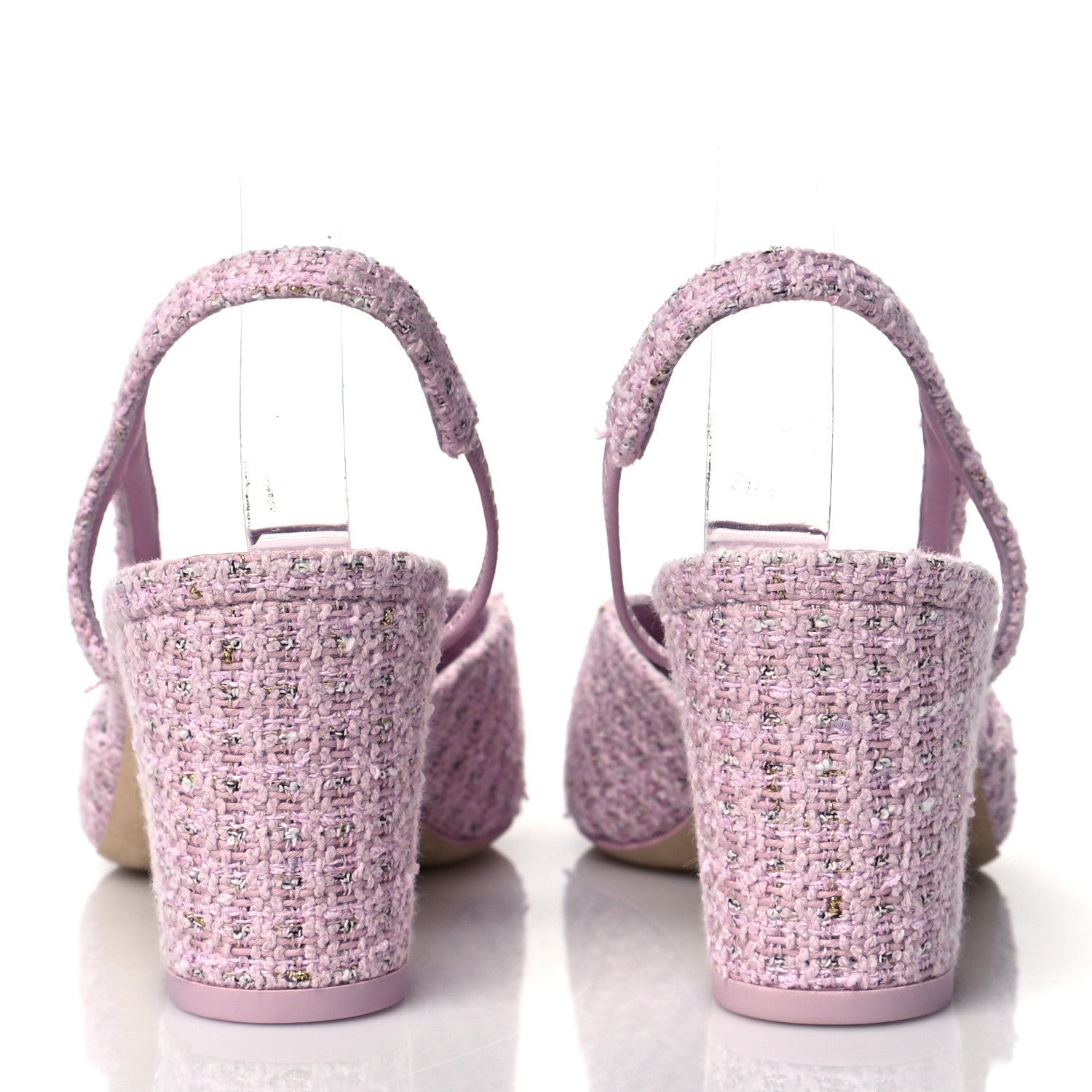 Chanel Tweed Lambskin Cap Toe CC Slingback Pumps 38 Pink 5 of 9