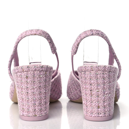 Chanel Tweed Lambskin Cap Toe CC Slingback Pumps 38 Pink 5 of 9
