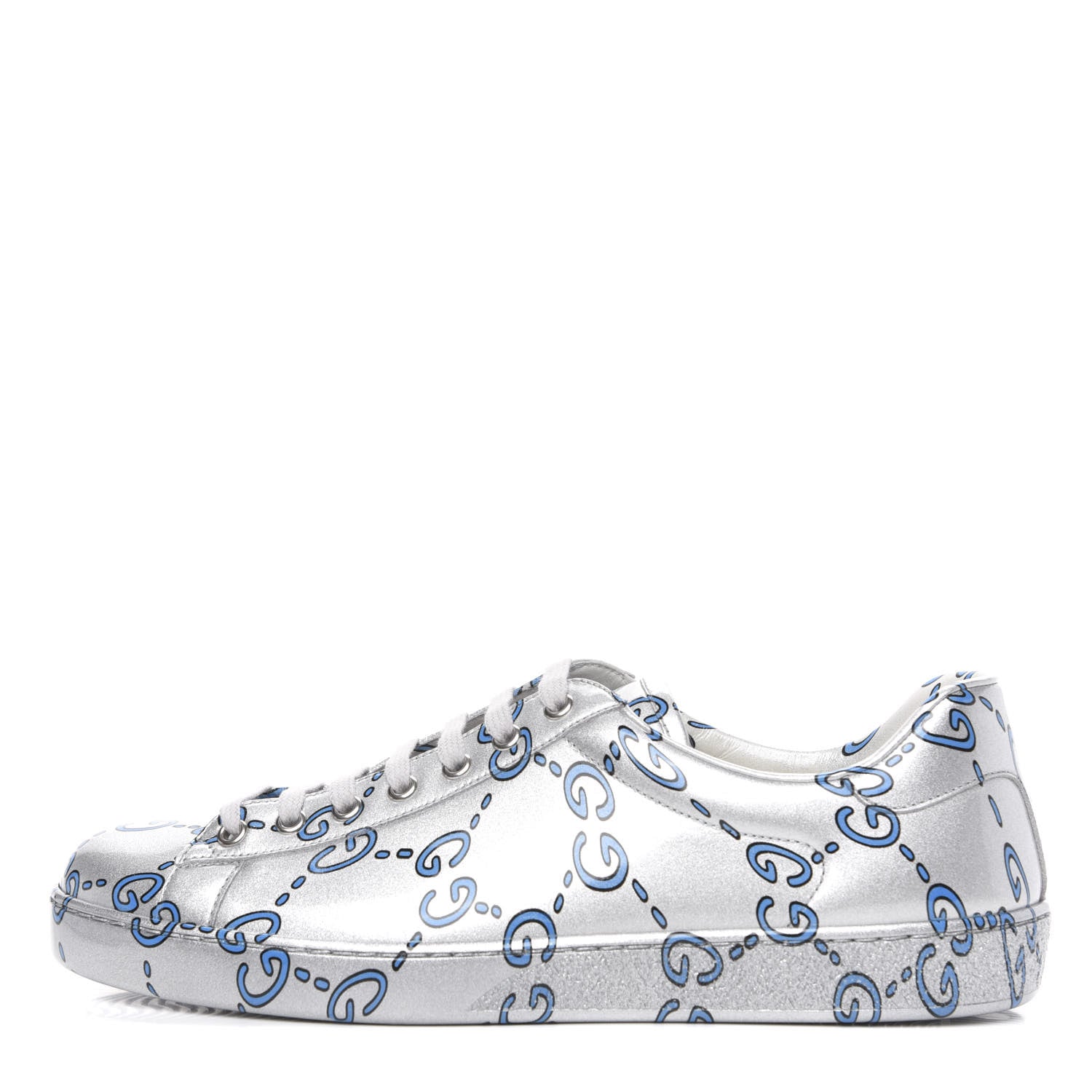 Gucci Miro Rubber Wax GucciGhost Print Mens New Ace Sneakers 9 Silver 1 of 9