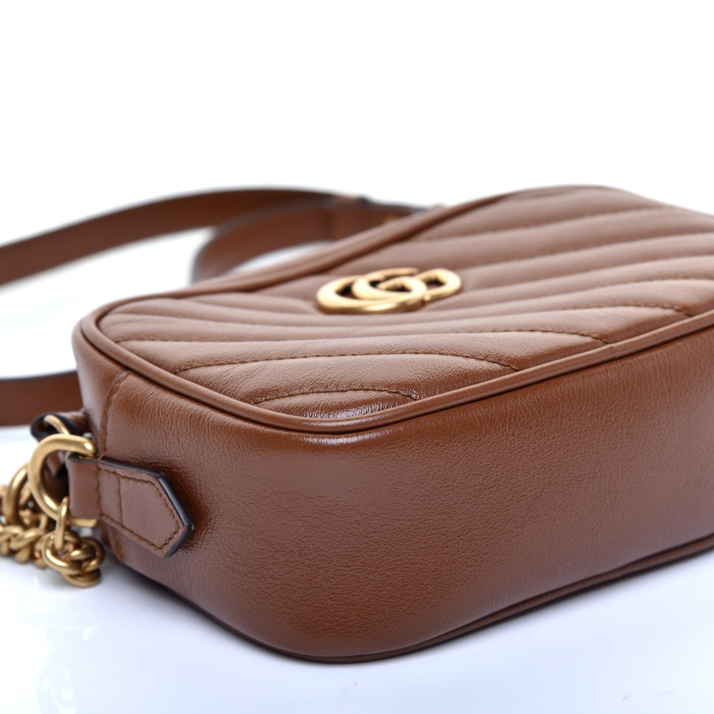 Glazed Calfskin Matelasse Diagonal Mini GG Marmont Chain Shoulder Bag Cuir