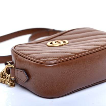 Gucci Glazed Calfskin Matelasse Diagonal Mini GG Marmont Chain Shoulder Bag Cuir 6 of 11