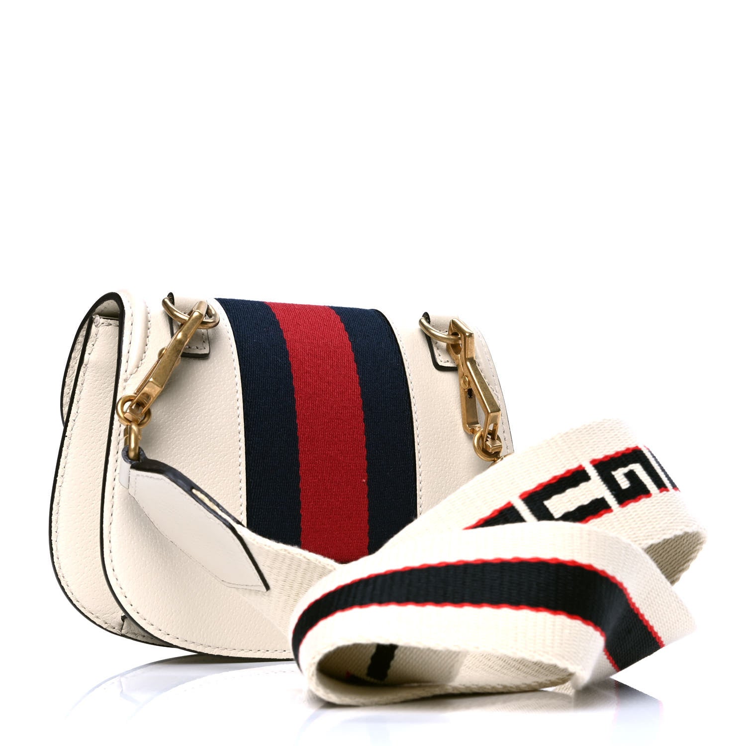 Gucci Calfskin Web Stripe Butterfly Small Totem Shoulder Bag White 2 of 6