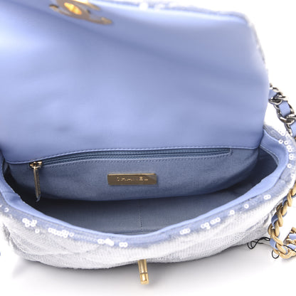 Chanel Sequin Quilted Medium 19 Flap Light Blue 5 of 10