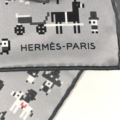 Hermes Silk Faubourg Party Scarf 45 Gris Clair Black Bleu 3 of 3