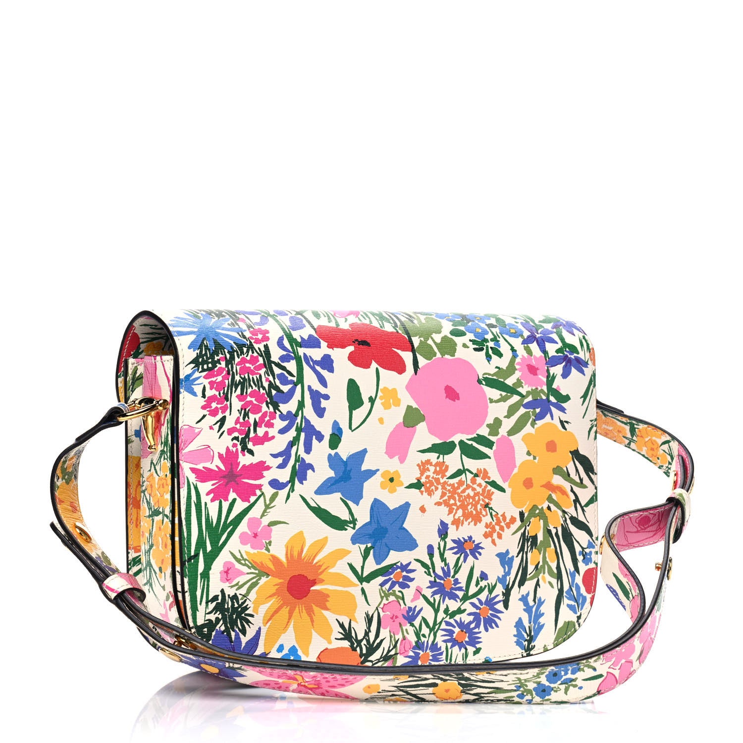 Gucci X KEN SCOTT New Shangai Calfskin Jardin D'Avril Floral Print Horsebit 1955 Shoulder Bag Ivory Pink Wild Rose 2 of 4