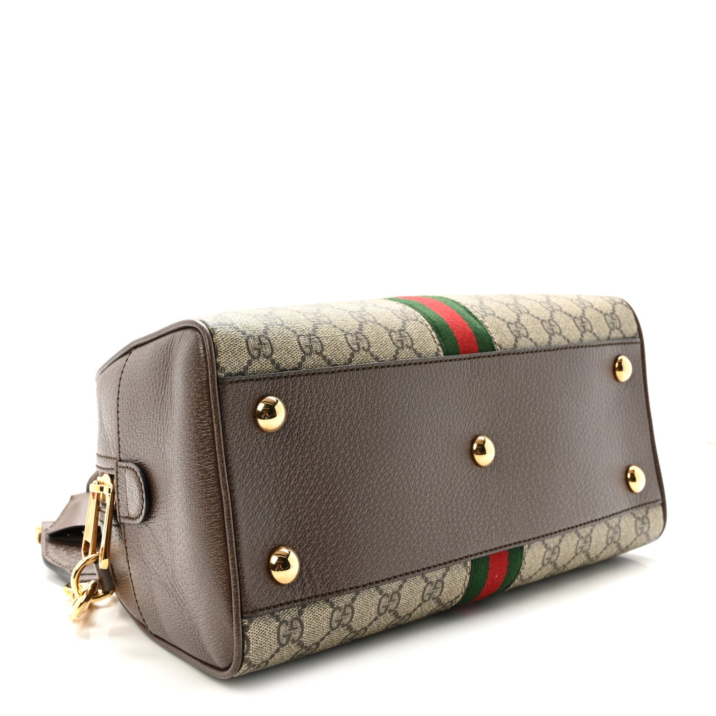 GG Supreme Monogram Textured Dollar Calfskin Web Medium Ophidia Top Handle Bowler Bag Beige Ebony New Acero