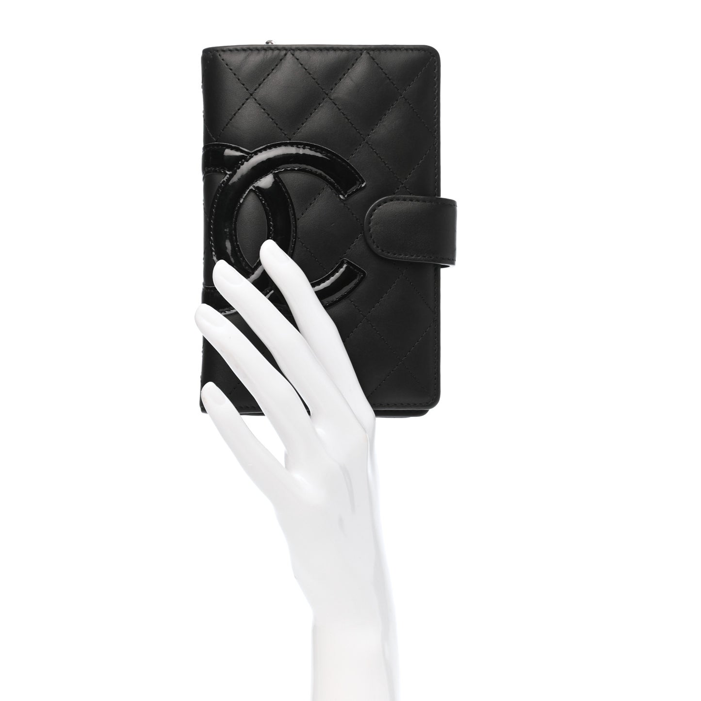Calfskin Quilted Cambon Zipped Pocket Wallet Black