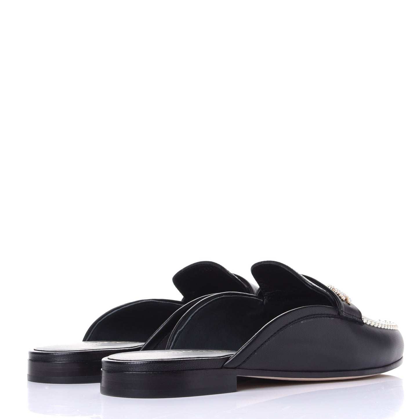 Calfskin Pearl CC Mules 37 Black