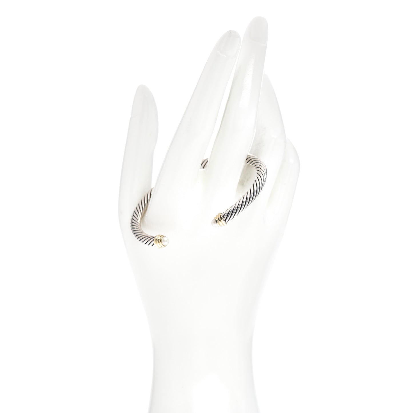 Sterling Silver 14K Yellow Gold Pearl 5mm Cable Classics Petite Color Bracelet