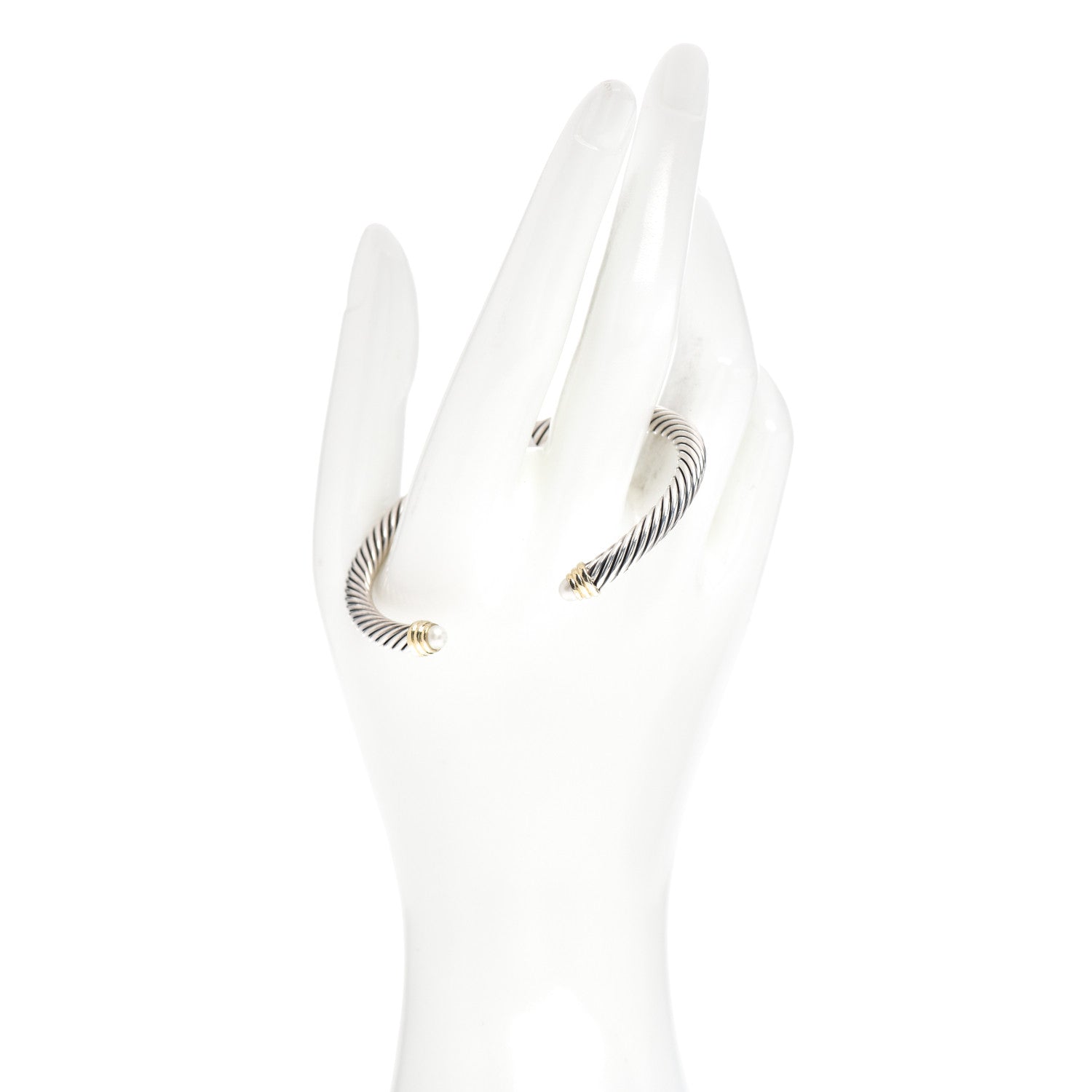 David Yurman Sterling Silver 14K Yellow Gold Pearl 5mm Cable Classics Petite Color Bracelet 2 of 4