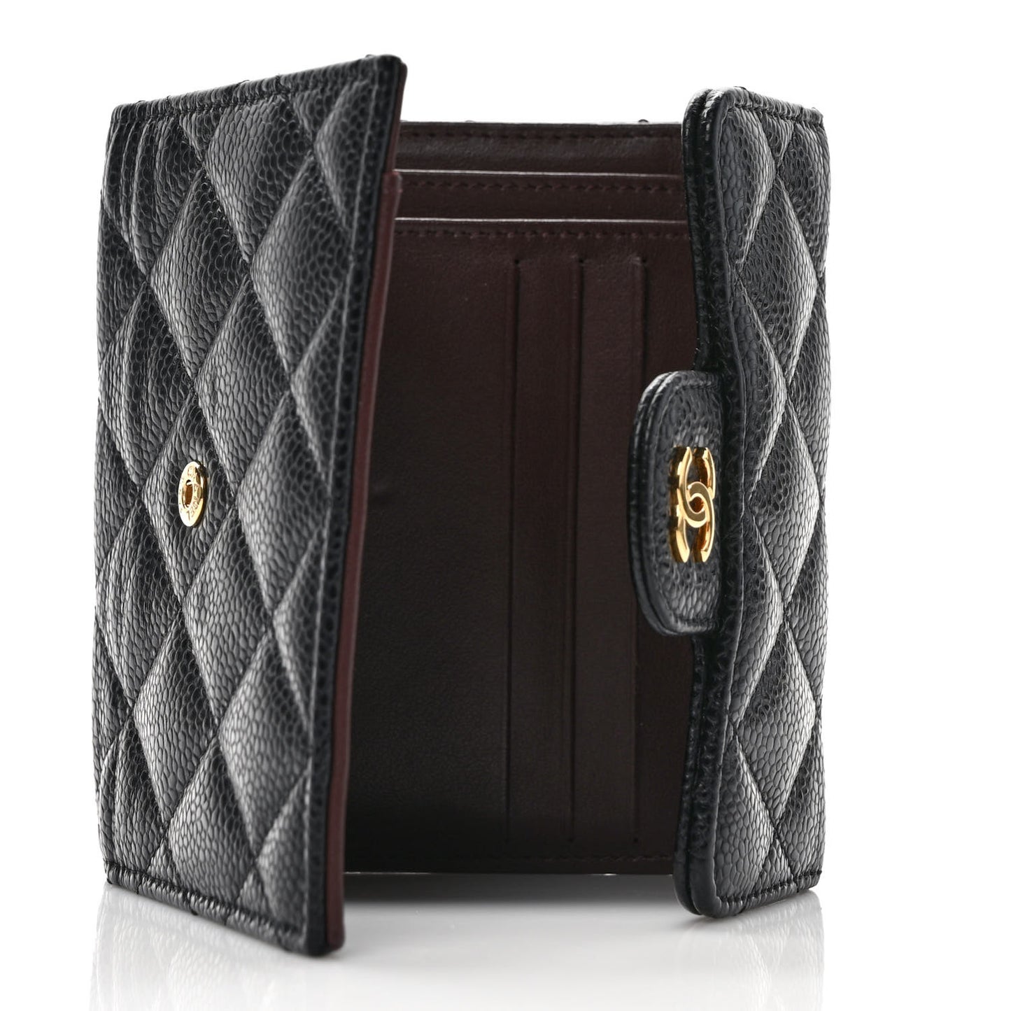 Caviar Quilted Compact Flap Wallet Black