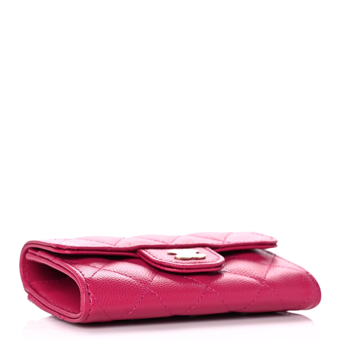 Caviar Quilted Flap Card Holder Wallet Fuchsia