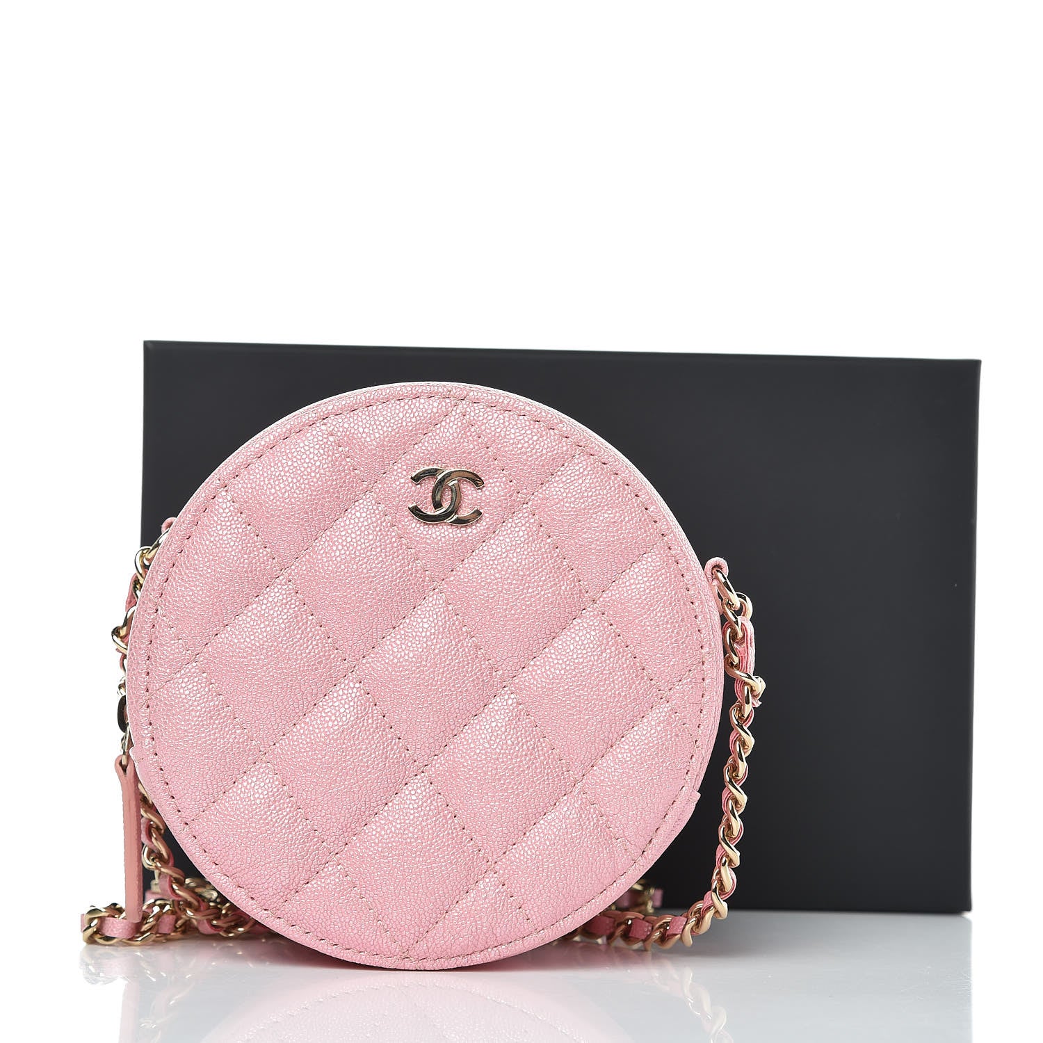 Chanel Iridescent Caviar Quilted Round Clutch With Chain Pink 8 of 8