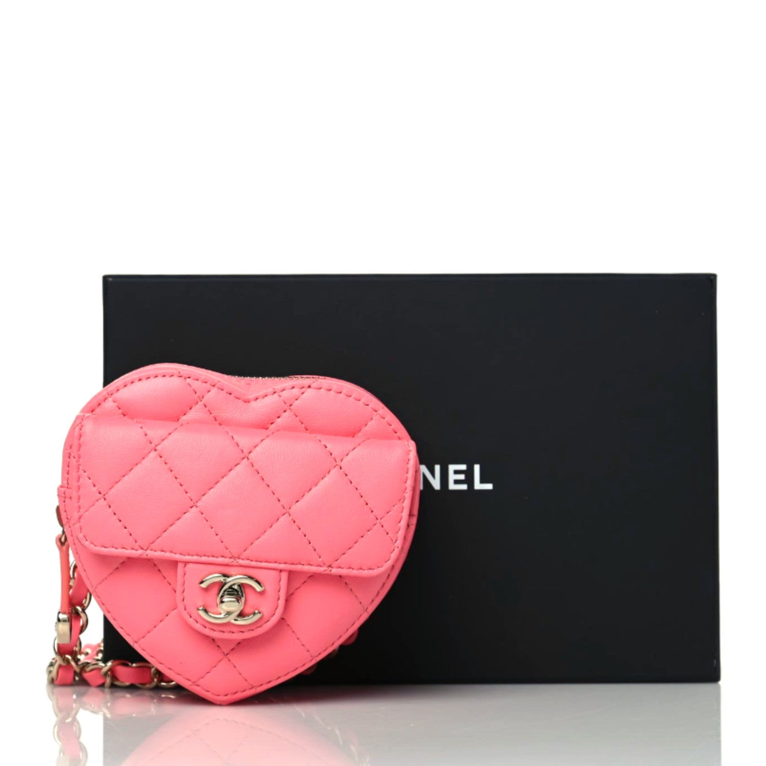 Chanel Lambskin Quilted CC In Love Heart Waist Belt Bag With Chain Pink 9 of 9