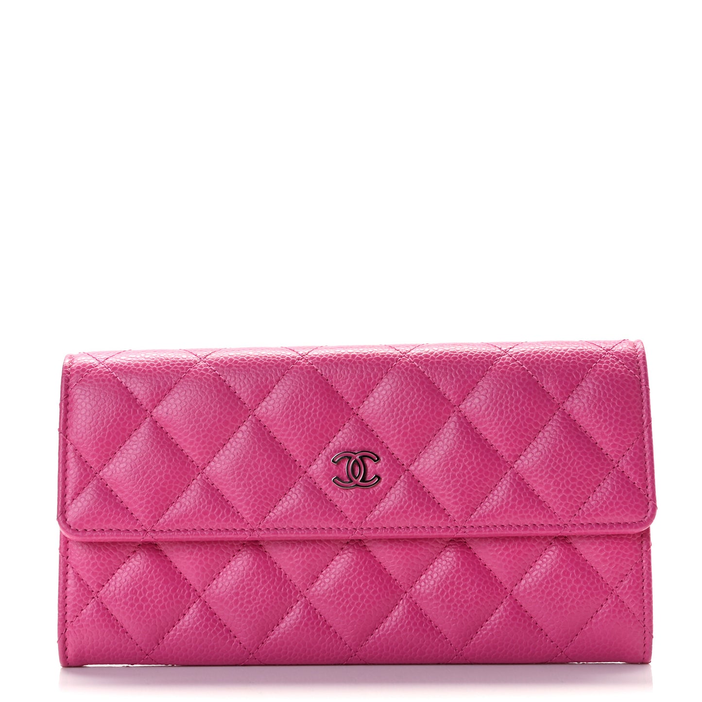Caviar Quilted Large Gusset Flap Wallet Pink