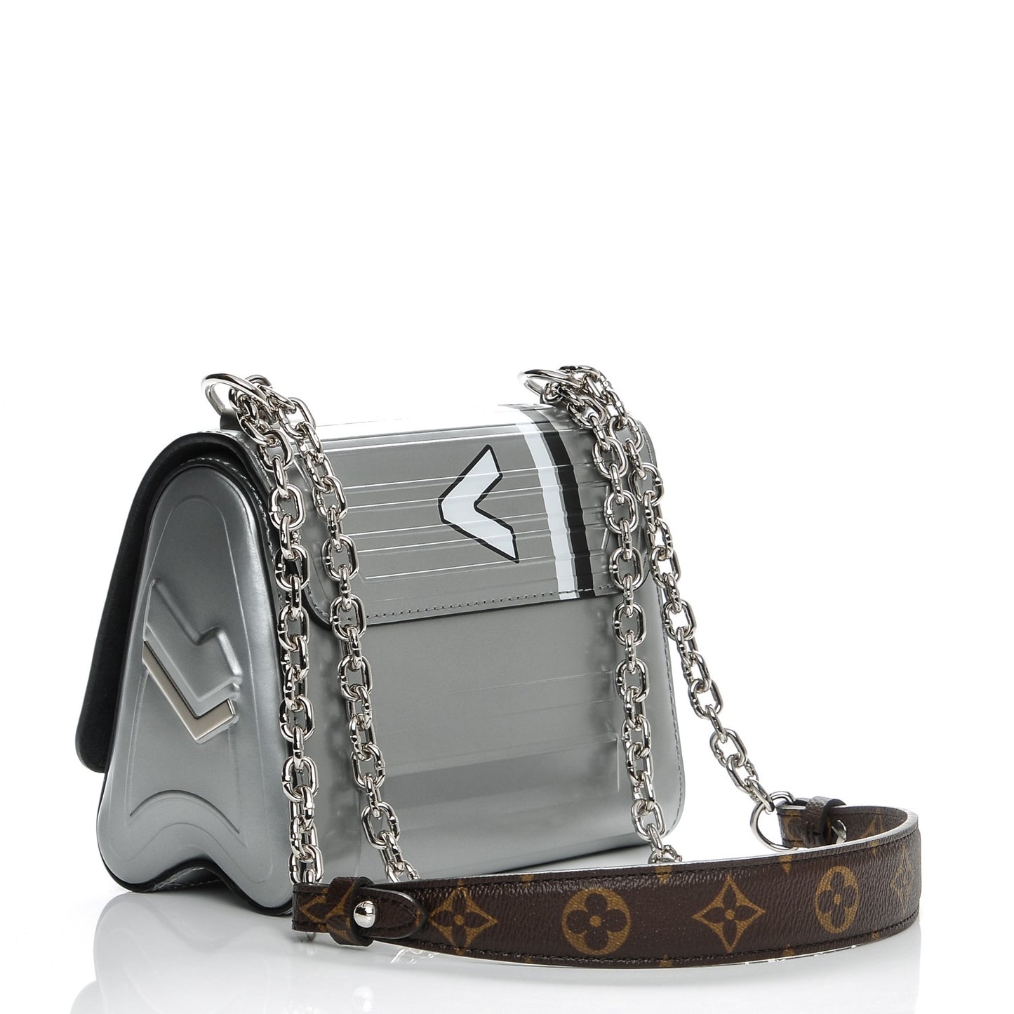Epi Monogram Spaceship Embossed Twist Shoulder Bag PM Argent
