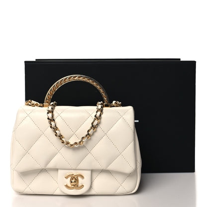 Chanel Lambskin Resin Quilted Top Handle Flap White 11 of 11