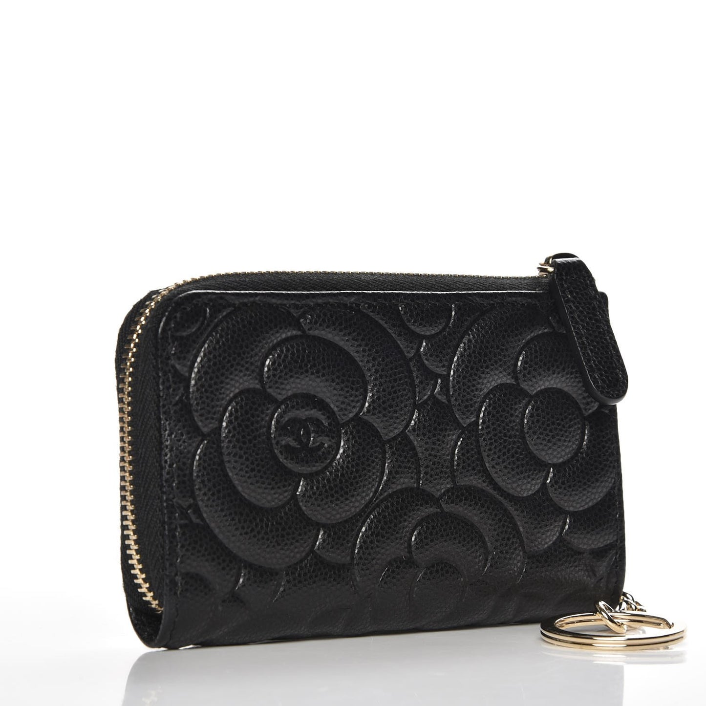 Caviar Camellia Embossed Key Holder Case Black