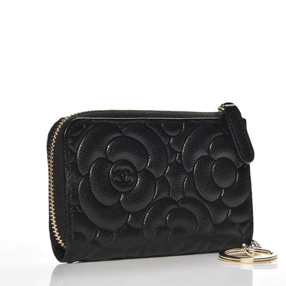 Chanel Caviar Camellia Embossed Key Holder Case Black 3 of 7