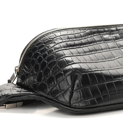 Saint Laurent Calfskin Crocodile Embossed Monogram Belt Bag Black 9 of 11