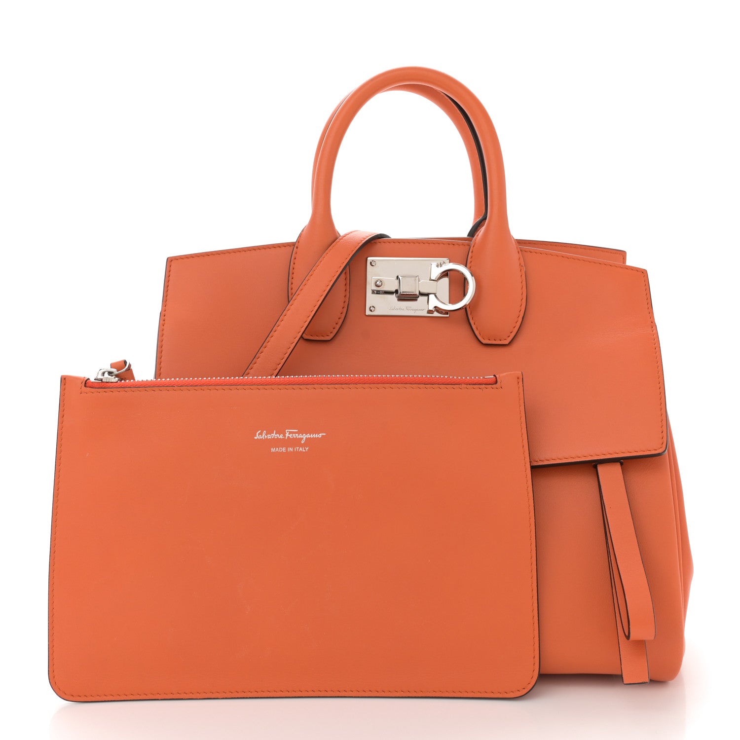 Salvatore Ferragamo Calfskin Medium Studio Bag Orange 3 of 12