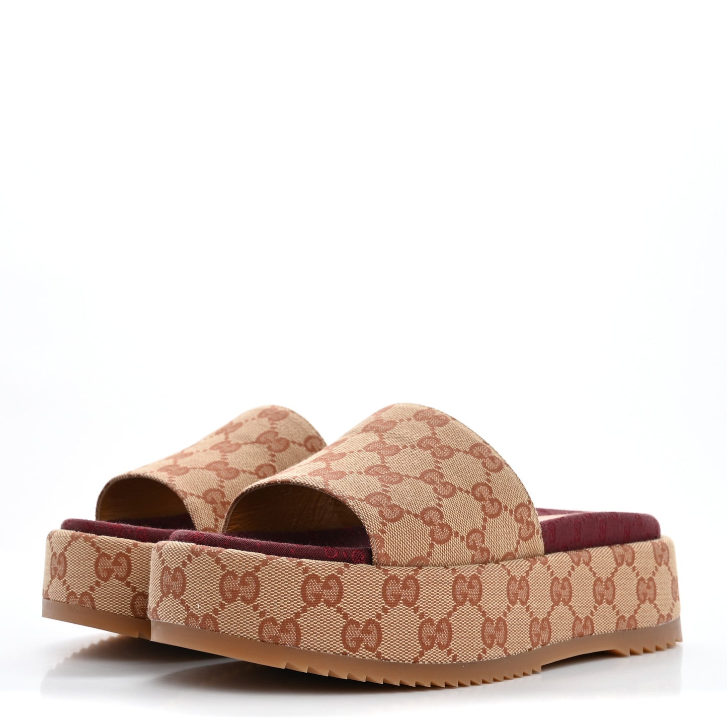Canvas GG Monogram Angelina Platform Slide Sandals 37.5 Beige Ruggine