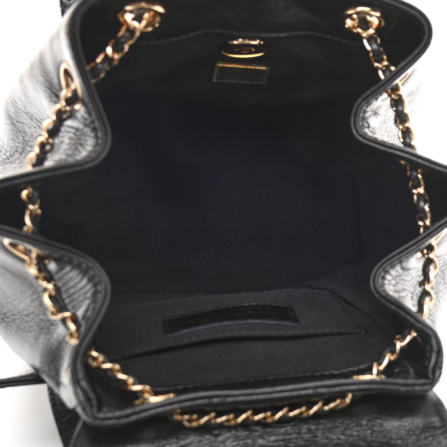 Glazed Aged Calfskin Quilted Small Duma Drawstring Backpack Black
