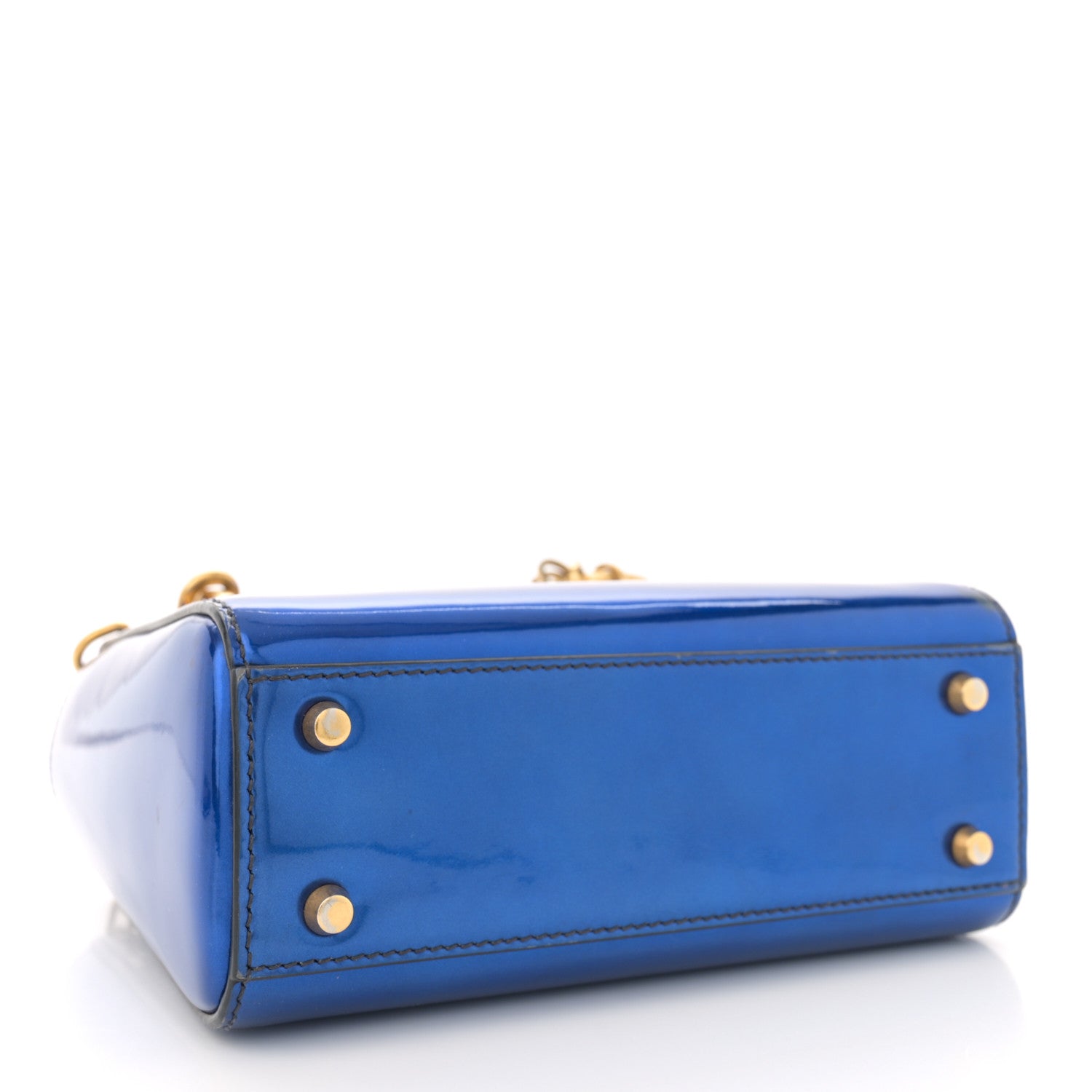 Christian Dior Metallic Glazed Calfskin Mini Lady Dior Blue 4 of 13
