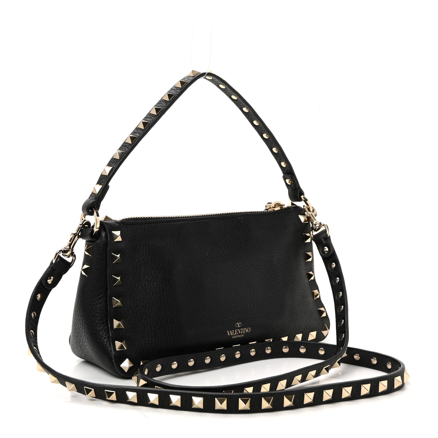 Pebbled Calfskin Small Rockstud Flip Lock Shoulder Bag Black