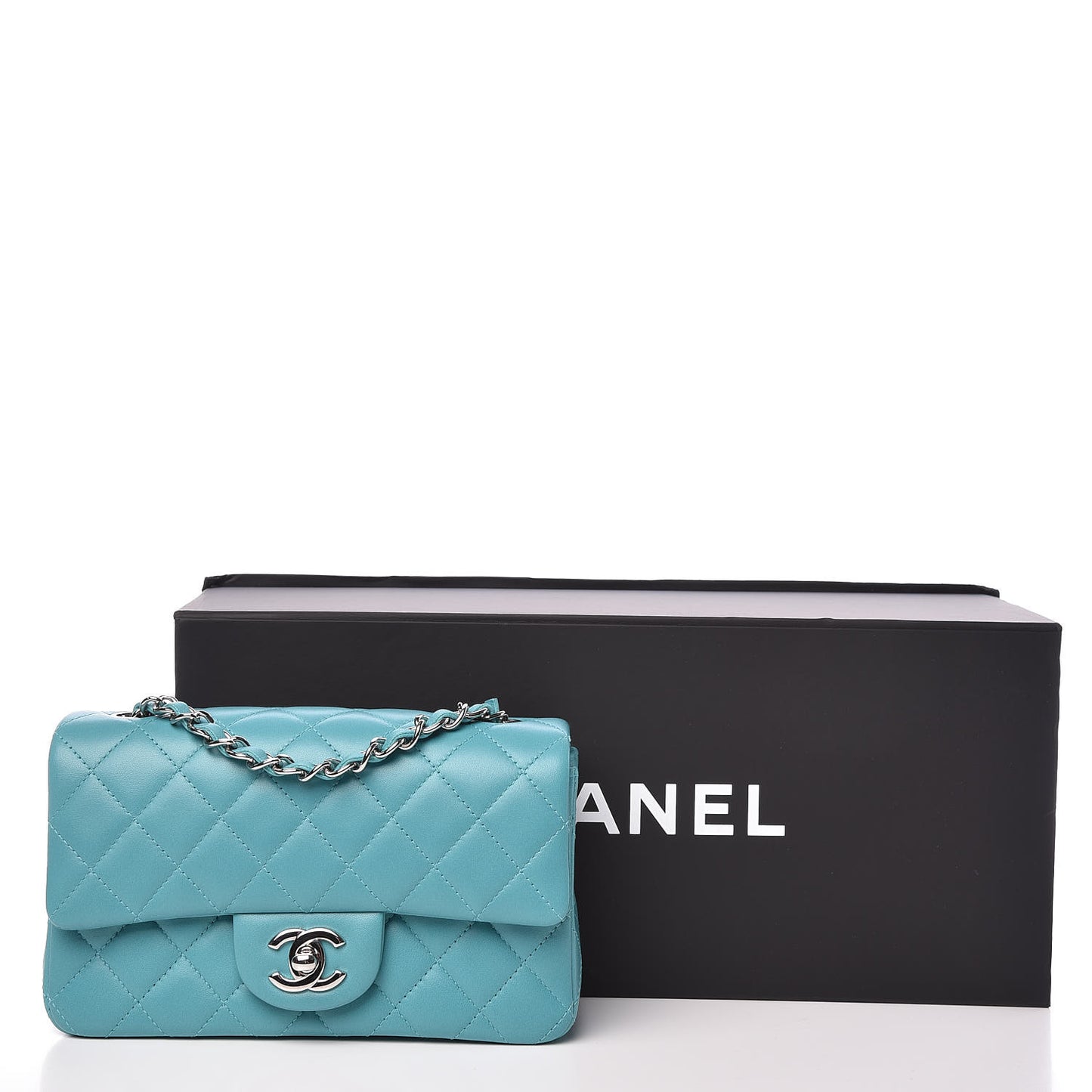Lambskin Quilted Mini Rectangular Flap Light Blue