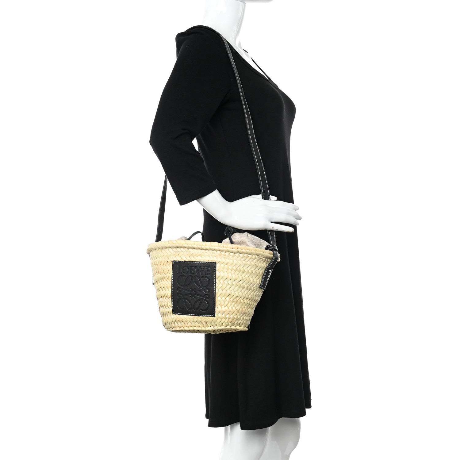 Loewe Leaf Palm Calfskin Drawstring Bucket Bag Natural Black 2 of 8