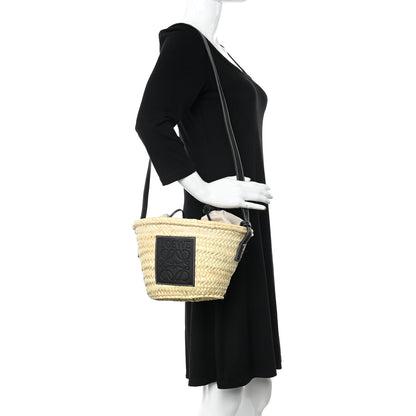 Loewe Leaf Palm Calfskin Drawstring Bucket Bag Natural Black 2 of 8