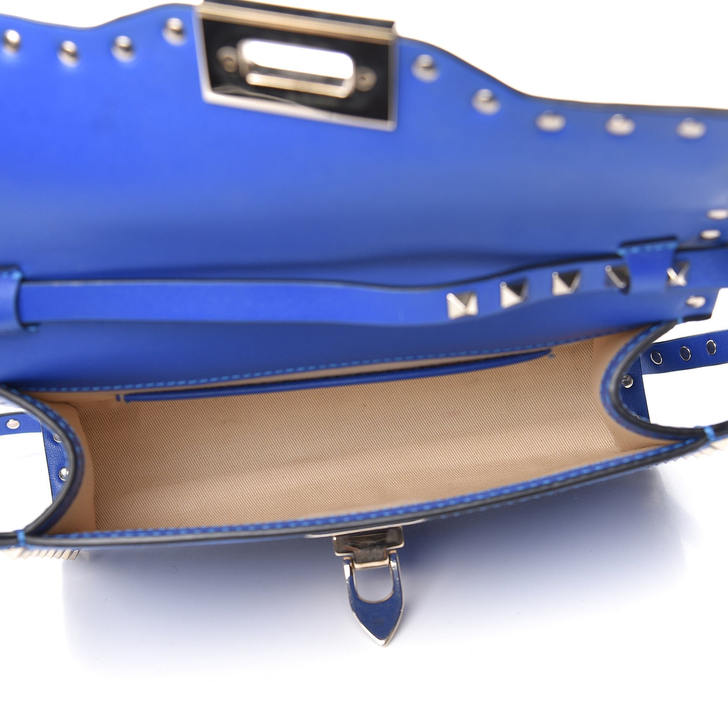 Vitello Medium Rockstud Flip Lock Crossbody Bag Acid Blue